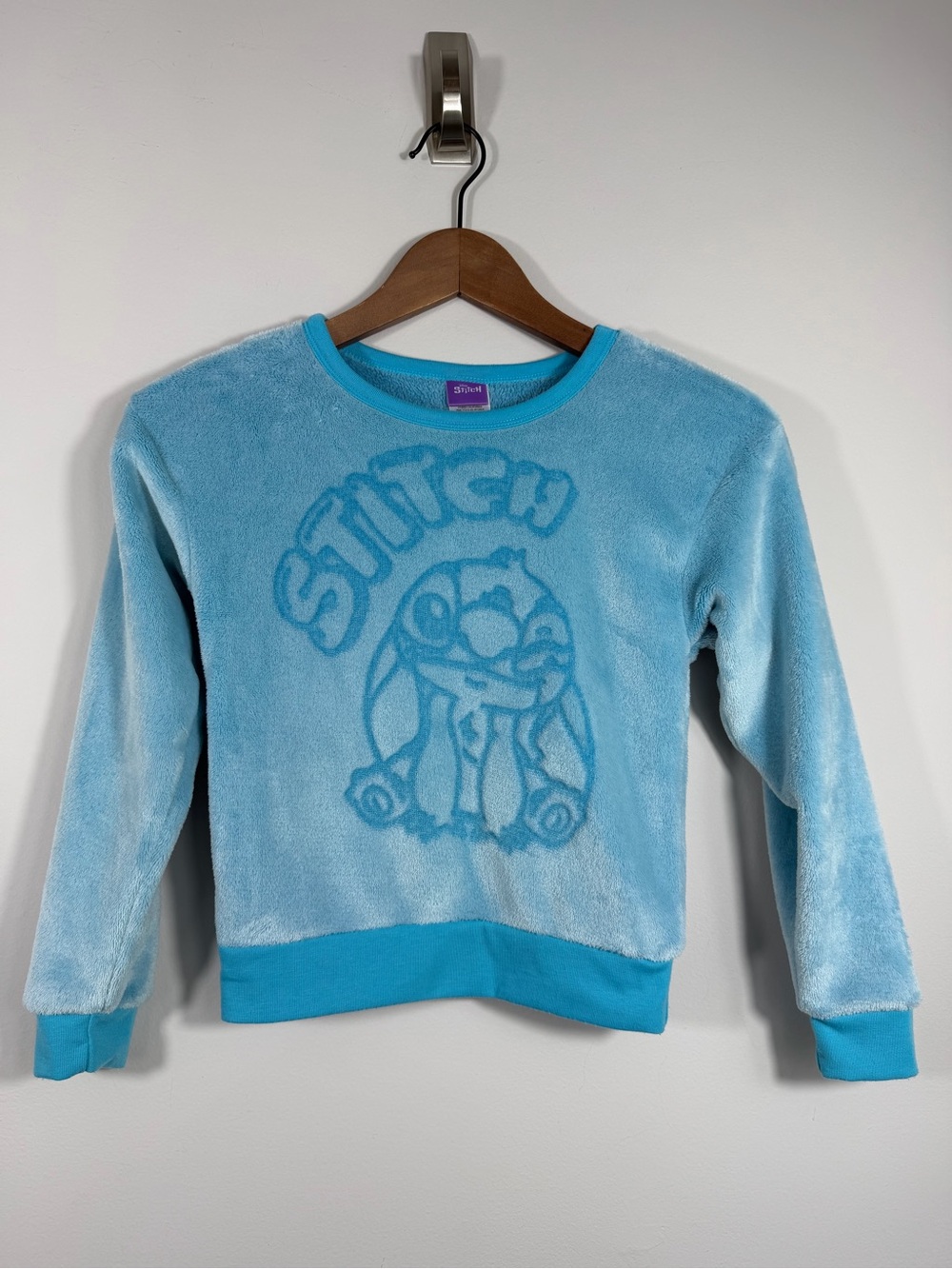 Disney Stitch Girls Size 6/6X Blue Plush Fleece Graphic Sweatshirt
